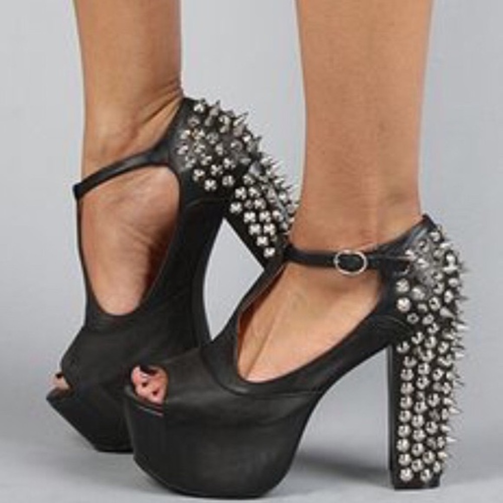 Jeffery Campbell Foxy Spike Black Leather Heel 8.5